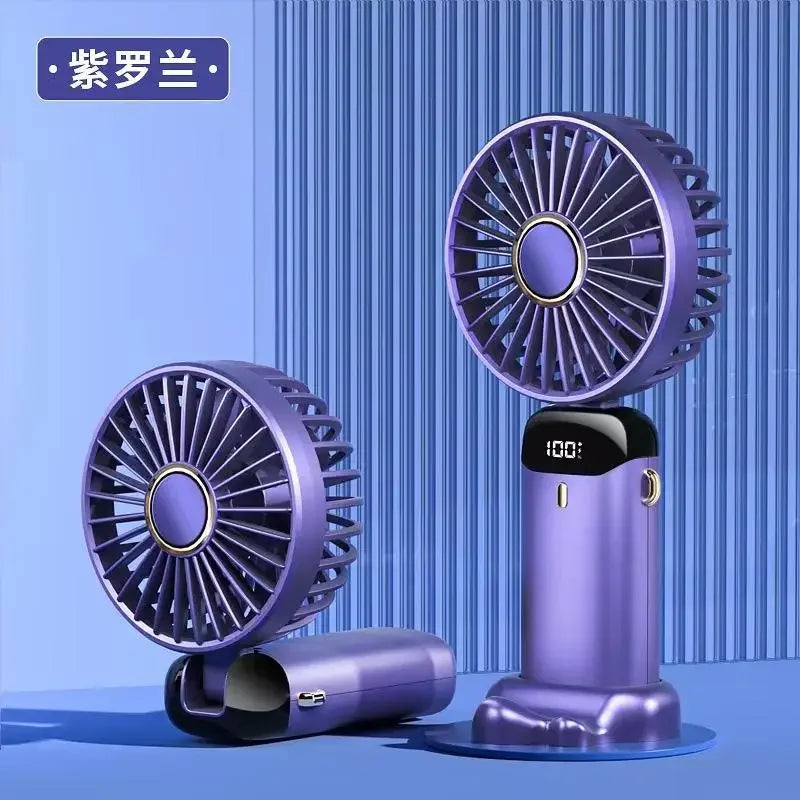 Portable Handheld Mini Fan Foldable Neck Hanging Fans 5 Speed USB Rechargeable Fan with Phone Stand and Display Screen 1800mAh