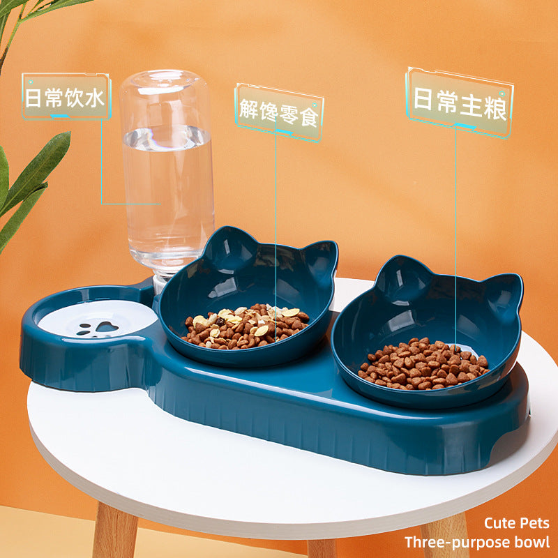 Elevated Double Pet Bowl with Automatic Water Dispenser – Ergonomic Feeding Station for Dogs & Cats