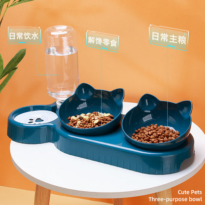 Elevated Double Pet Bowl with Automatic Water Dispenser – Ergonomic Feeding Station for Dogs & Cats
