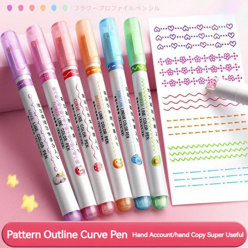 6Pcs/Set Flower Line Shape Highlighter Pen Roller
