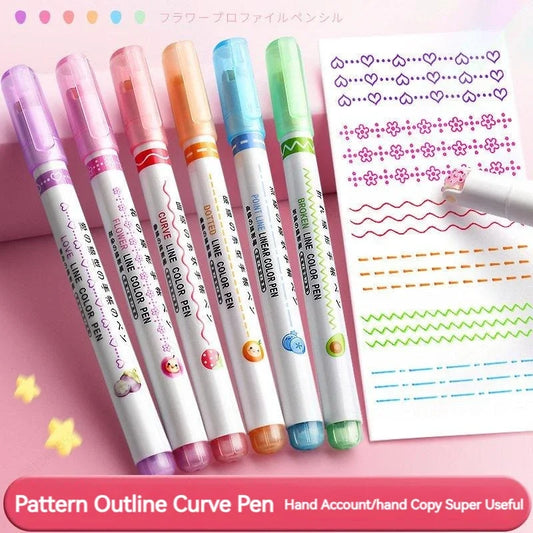 6Pcs/Set Flower Line Shape Highlighter Pen Roller