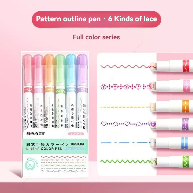 6Pcs/Set Flower Line Shape Highlighter Pen Roller