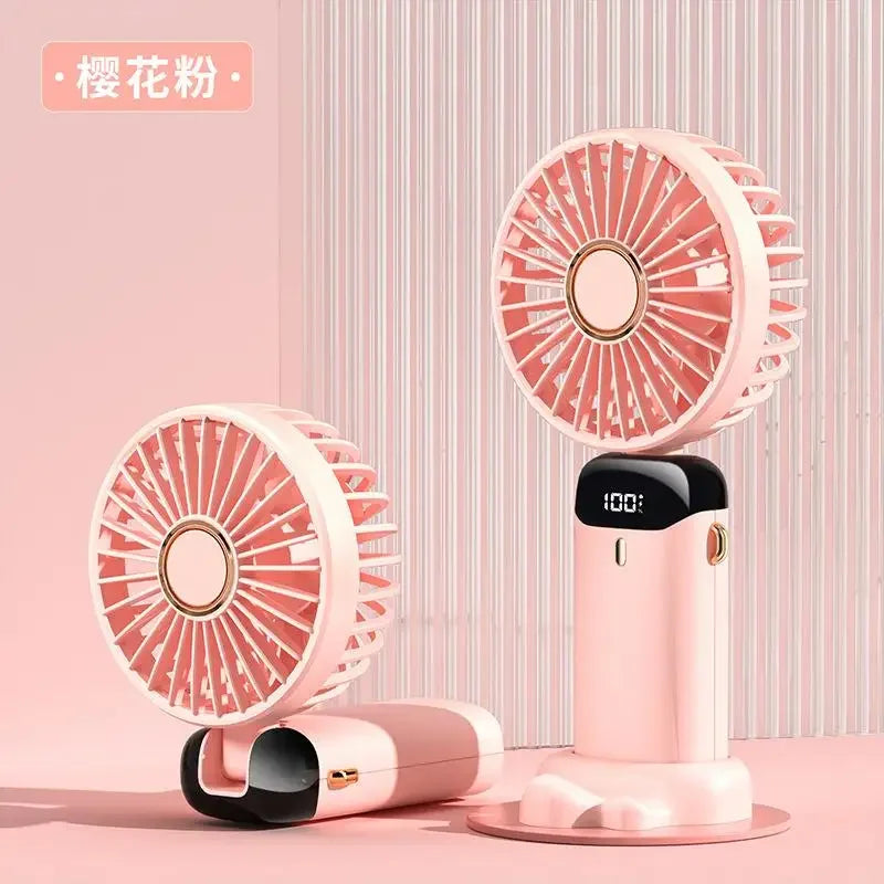 Portable Handheld Mini Fan Foldable Neck Hanging Fans 5 Speed USB Rechargeable Fan with Phone Stand and Display Screen 1800mAh