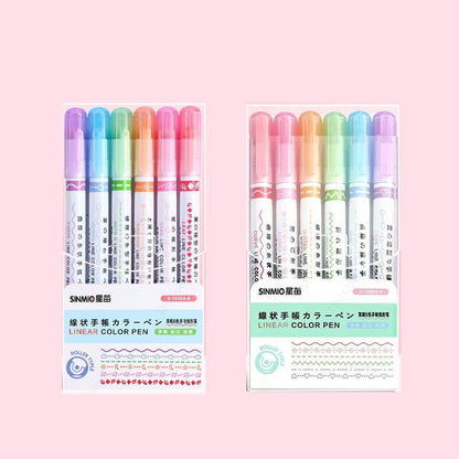 6Pcs/Set Flower Line Shape Highlighter Pen Roller