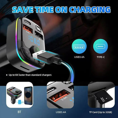 Bluetooth 5.0 Car FM Transmitter with PD USB-C & Dual USB Charger