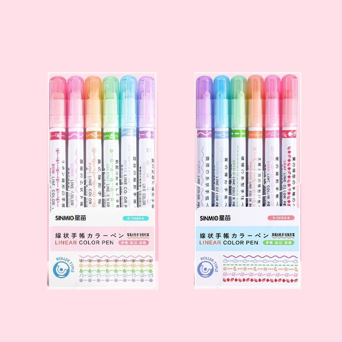 6Pcs/Set Flower Line Shape Highlighter Pen Roller