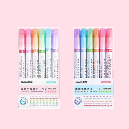 6Pcs/Set Flower Line Shape Highlighter Pen Roller