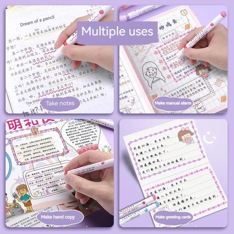 6Pcs/Set Flower Line Shape Highlighter Pen Roller