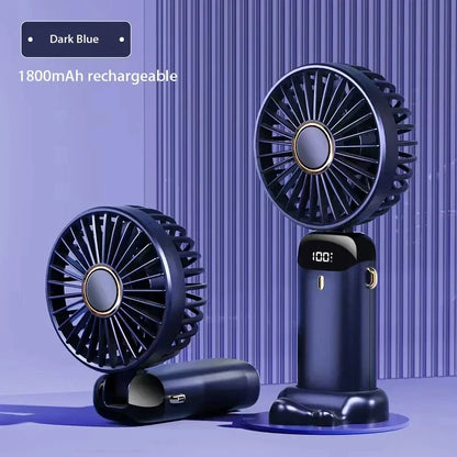 Portable Handheld Mini Fan Foldable Neck Hanging Fans 5 Speed USB Rechargeable Fan with Phone Stand and Display Screen 1800mAh