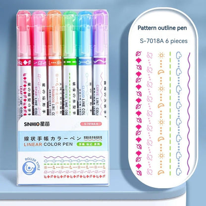 6Pcs/Set Flower Line Shape Highlighter Pen Roller