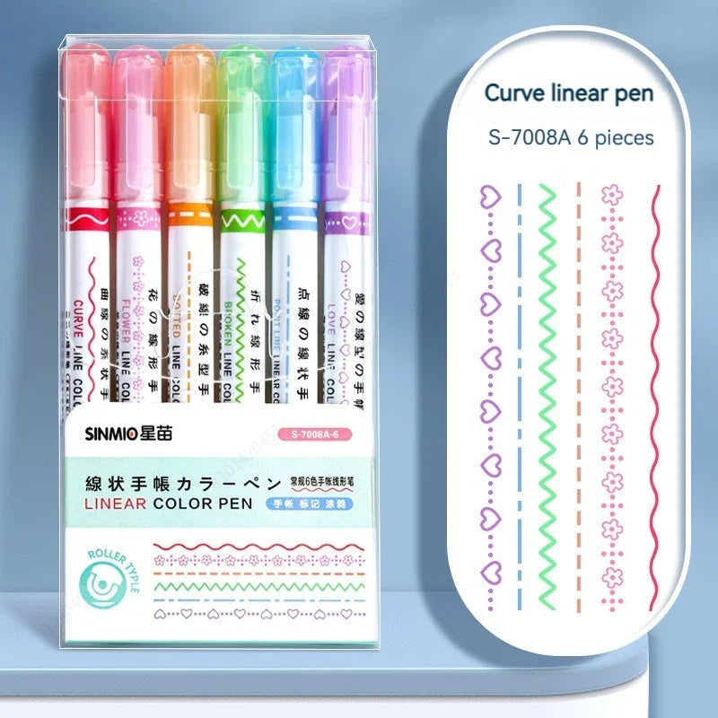 6Pcs/Set Flower Line Shape Highlighter Pen Roller