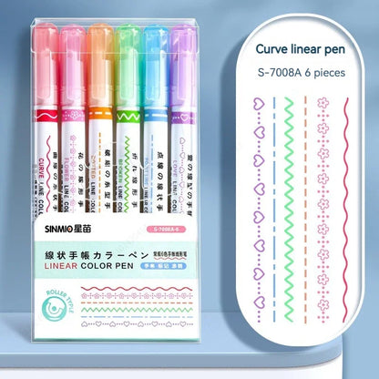 6Pcs/Set Flower Line Shape Highlighter Pen Roller