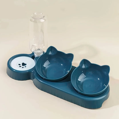 Elevated Double Pet Bowl with Automatic Water Dispenser – Ergonomic Feeding Station for Dogs & Cats