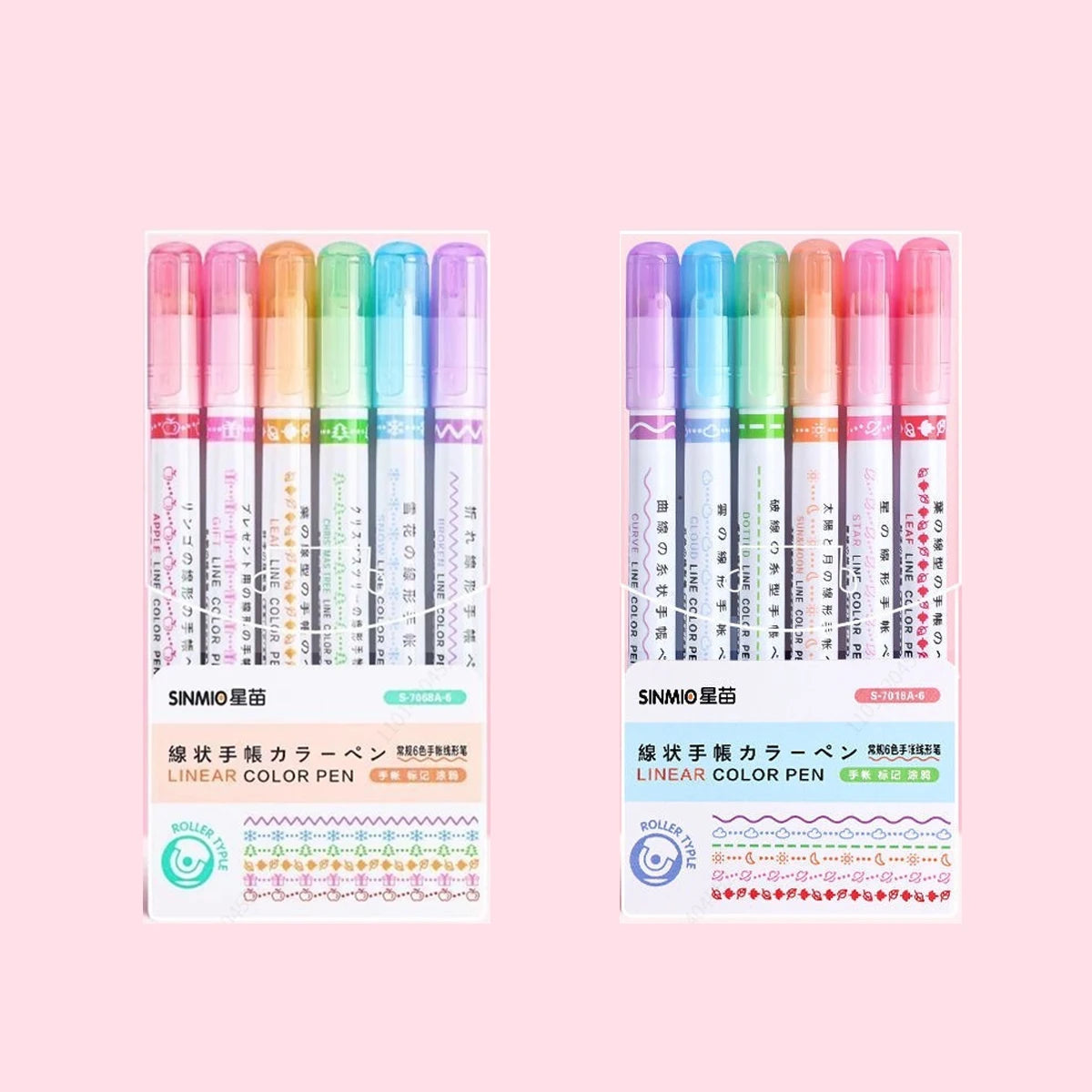6Pcs/Set Flower Line Shape Highlighter Pen Roller