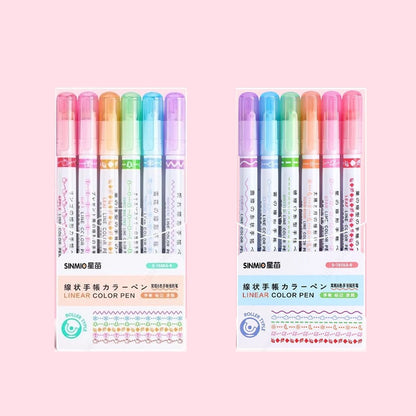 6Pcs/Set Flower Line Shape Highlighter Pen Roller