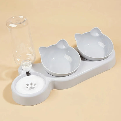 Elevated Double Pet Bowl with Automatic Water Dispenser – Ergonomic Feeding Station for Dogs & Cats