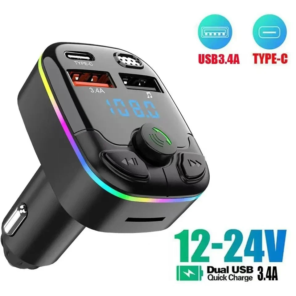 Bluetooth 5.0 Car FM Transmitter with PD USB-C & Dual USB Charger