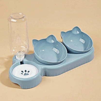 Elevated Double Pet Bowl with Automatic Water Dispenser – Ergonomic Feeding Station for Dogs & Cats