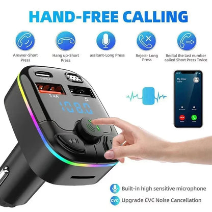 Bluetooth 5.0 Car FM Transmitter with PD USB-C & Dual USB Charger
